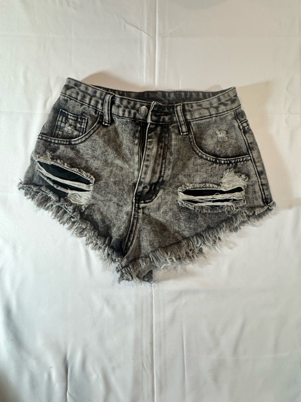 SHEIN Distressed High-Rise Gray Wash Denim Shorts